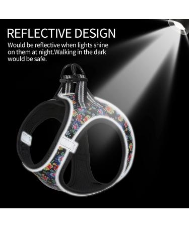 Heele Adjustable Dog Harness - Reflective & Breathable for Small Dogs | Anti-Training Lightweight Perfect for Walking & Training - Flower Black Design - Buy Online on GoSupps.com