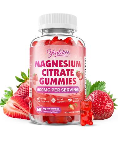 Magnesium Citrate Gummies High Absorption Magnesium Gummies for Adults Magnesium Supplement for Relaxation Vegan Sugar-Free Strawberry Flavor 60 Count