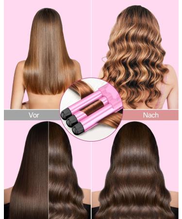 Buy 3 Barrel Curling Iron for Beach Waves - Fast Heating Temperature Adjustable Pink Curler with Gloves - Buy Online on GoSupps.com