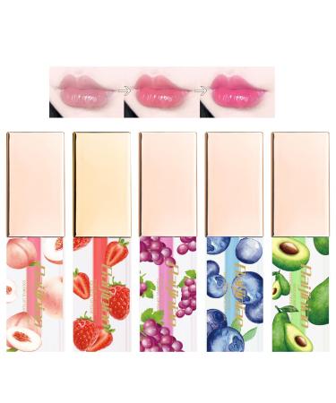 Gireatick 5Pcs Color Changing Moisturizing Lip Oil Set, Crystal Jelly Fruit-Flavored Lip Oil Lip Gloss for Lip Care