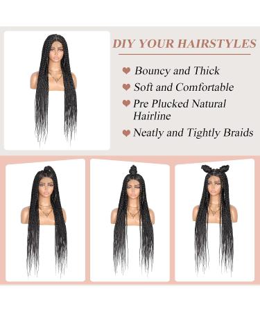 Lexqui 36'' Triangle Knotless Box Braided Full Lace Front Wig with Baby Hair - Synthetic Natural Looking Cornrow Braids Wig for Women (Black) - Buy Online on GoSupps.com
