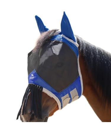Harrison Howard Caremaster Horses fly mask with ears and nose fringes fly protection defender mask signature Blue L Signature Blue