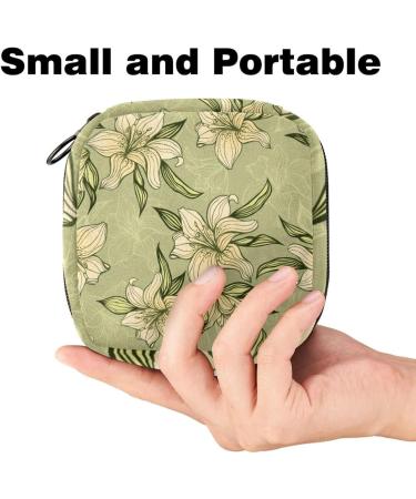 Javenproeqt Portable Women's Binding Bags | Menstrual Cup Pocket & Pads | Ideal for Teenage Girls | Hand-Drawn Multicolored Green Lily - Buy Online on GoSupps.com