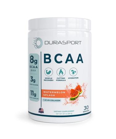 Durasport – 11g Sport BCAA | Muscle Recovery, Energy & Hydration Post Workout +UC-II Collagen | 8 Grams 2:1:1 Branched Chain Amino Acids + 3g Amino & Hydration Blend | Watermelon, 30 Serv
