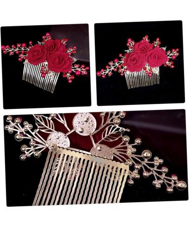 Mikinona Rose Hair Comb Bridal Hair Side Comb Wedding Hair Side Comb Bride Hair Side Comb Wedding Hair Comb Bridesmaid Hair Comb Hair Jewelry Comb Hair Decoration Hair Fork Red Zinc Alloy - Buy Online on GoSupps.com