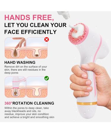 Electric Facial Cleansing Brush - 3 in 1 Waterproof Rechargeable Scrubber for All Skin Types - Exfoliating & Cleansing with 3 Brush Heads (Pink - Buy Online on GoSupps.com