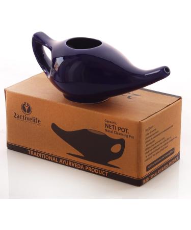Handmade Ceramic Neti Pot Set - 225 ml Capacity with Salt for Sinus Relief | Premium Leak-Proof Design in Elegant Violet Color - Buy Online on GoSupps.com
