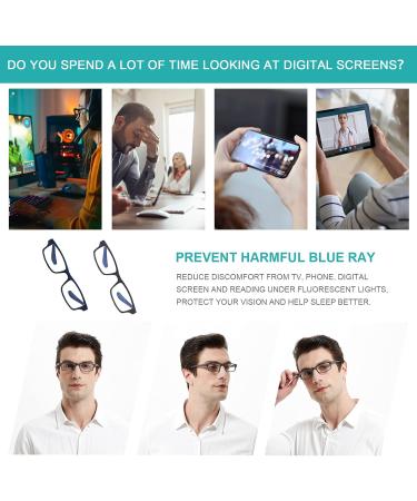 Eyeurl 2-Pack Reading Glasses for Men & Women - Anti-Blue Light Spring Hinge Rectangular Design Lightweight 1.25x Magnification - Buy Online on GoSupps.com