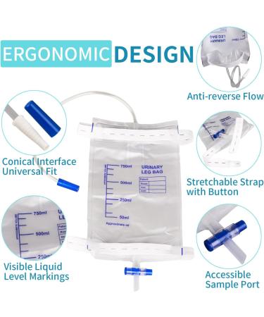 10 Pack Urinary Drainage Bags with Anti-Reflux Valve - 750ml Leg Bags for Home & Hospital Use | Easy Push-Button Drain & Adjustable Straps - Buy Online on GoSupps.com