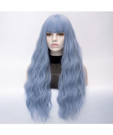 FVCENT 27 Long Light Blue Curly Synthetic Wig with Bangs for Women & Girls - Charming & Stylish eCommerce Hair Products - Buy Online on GoSupps.com