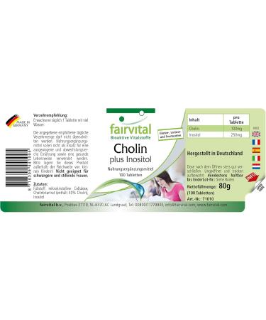 Fairvital Choline Bitartrate & Inositol | High Dose Vegan Supplement - 100 Tablets for Enhanced Cognitive Function - Buy Online on GoSupps.com