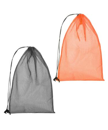 VANSUNA Mesh Bag for Snorkeling Gear Heavy Duty Mesh Bags 18x27 Inch 2 or 3 Pack Drawstring Nylon Net Bags | Large Capacity 20 lbs | Ideal Mesh Bag for Snorkeling Swimming Inflatable Watercraft Gear 2 Pack (Black+Orange)