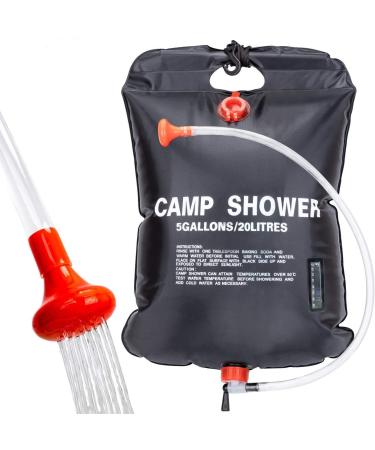 VIGLT Portable Shower Bag for Camp Shower 20L/5 Gallons Solar Shower Camping Shower Bag with Removable Hose and On-Off Switchable Shower Head for Outdoor Camping Traveling