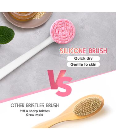 PINGKO Silicone Back Scrubber with Extra Long Non-Slip Handle for Acne Exfoliating and Skin Cleansing - Light Pink - Buy Online on GoSupps.com