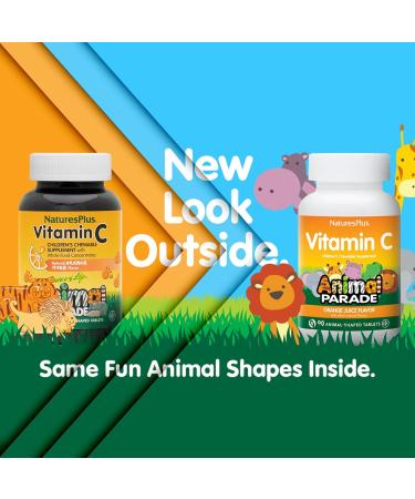 NaturesPlus Animal Parade Vitamin C Chewable Tablets for Kids - Vegan Gluten-Free - Natural Orange Flavor - 90 Animal-Shaped Tablets (Pack of 2) - Boost Immunity - Buy Online on GoSupps.com