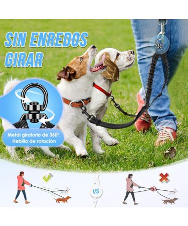 Slowton Adjustable Double Dog Leash for 2 Dogs - 360 Rotatable Reflective No Splinters - Perfect for Small Breeds (3-9 kg) - Durable Black Dog Linen - Buy Online on GoSupps.com