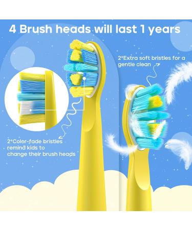 Seago Electric Toothbrush Heads for Kids - Replacement Heads for SG2303/SG958 - 4 Yellow Pieces - Buy Online on GoSupps.com