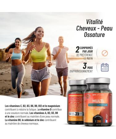 MultiVitamins and Minerals - Vitamins of Group B A D E C and Minerals - 200 Tablets - Vitality Bone Skin Hair - GPH DIFFUSION - Buy Online on GoSupps.com