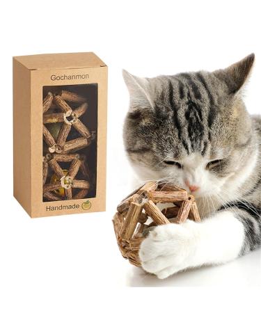 Gochanmon Catnip Toys-2Psc Natural Silvervine Stick Catnip Ball&Bell Ball-Cat Toys for Indoor Cats- Cleaning Teeth Molar Tools Matatabi Cat Chew Toy-Kitten Toys