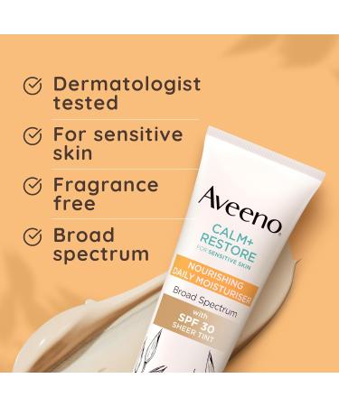 Aveeno Face CALM+RESTORE Nourishing Daily Moisturiser with SPF30 Broad Spectrum For Sensitive Skin With Soothing Oat & 100% Mineral UV Filters Fragrance Free 50ml - Buy Online on GoSupps.com