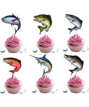 18pcs Fishing Cupcake Toppers for Boys Men Father Glitter Fish Cupcake Toppers Big Fish Fishing Cake Decorations Gone Fishing Party Supplies Decorations - Buy Online on GoSupps.com