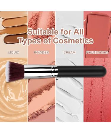 AOOWU Foundation Brush Premium Makeup Brush for Liquid Makeup Flat Top Foundation Brush Concealer Brush Multifunctional Face Brush for Liquid Cream Blending Buffing Powder Cosmetics 1 pcs - Silver black - Buy Online on GoSupps.com