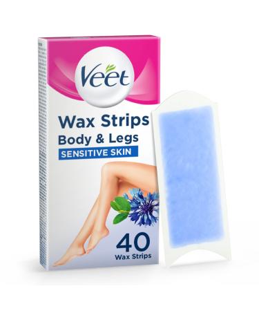 Veet Cold Wax Strips Hair Removal Legs & Body Sensitive Skin 40 Strips 4 Finish Wipes Single