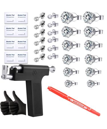 Self Ear Piercing Gun Kit with 12Pairs of CZ Ear Stud Piercing Tools with Multi-Purpose Ear Gun for Salon and Home Use