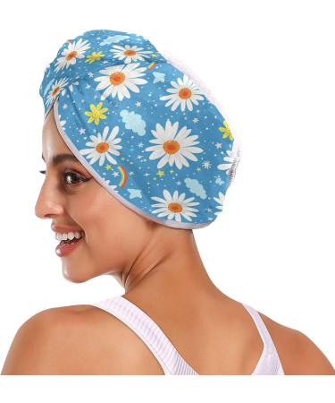White Daisies Blue Hair Towel 2 Pack | Super Absorbent Quick Dry Hair Turbans for Women & Girls - Buy Online on GoSupps.com