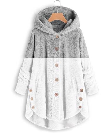 Hanxiulin Women's Fleece Jacket - Plush Cuddly Winter Parka Windproof Hooded Top in Gray (4XL) for Outdoor Comfort - Buy Online on GoSupps.com