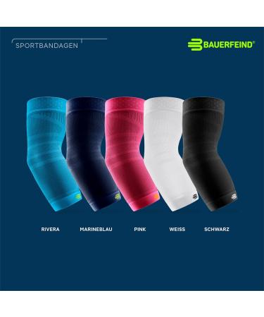 Bauerfeind Elbow Sleeve - Unisex Sports Compression Support for Basketball Athletics & Impact Sports | Adjustable Navy Bandage - Buy Online on GoSupps.com