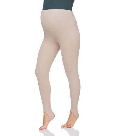 FUTURO FASHION Women's Maternity Fleece Lined Leggings Stirrup Comfortable Pregnancy Winter Cotton Leggings Over Bump Belly Support Stretchy Adjustable High Waisted Pants 8-22 UK 10 Beige