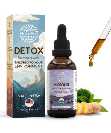 HerbEra Missouri Herbal Detox Blend - USDA Organic Extract Made in USA | Immune & Liver Support Liquid Drops | Dandelion Root Ginger Milk Thistle Sarsaparilla Holy Basil | 2 fl oz