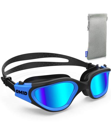Swim Goggles, OMID Comfortable Polarized Anti-Fog Swimming Goggles for Adult A-polarized Mirrored Blue