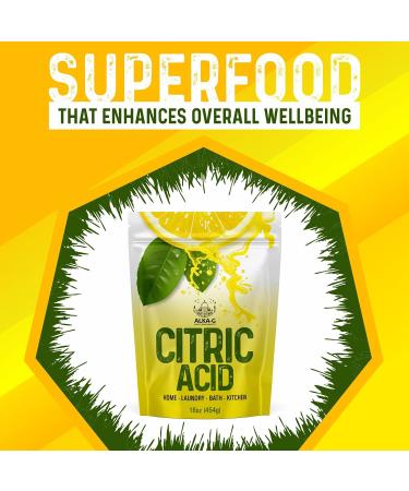 ALKA-G Citric Acid 16 Oz - 100% Pure Food Grade Powder for Skincare, Cooking, Baking & Bath Bombs | Multi-Purpose Resealable Bag - 1 Pound - Buy Online on GoSupps.com