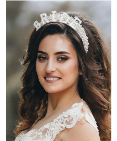 Sweetv Pearl Bride Headband for Wedding - Handmade Rhinestone Bridal Hair Accessories - Bachelorette Party Decorations and Bride to Be Headband - White - Buy Online on GoSupps.com