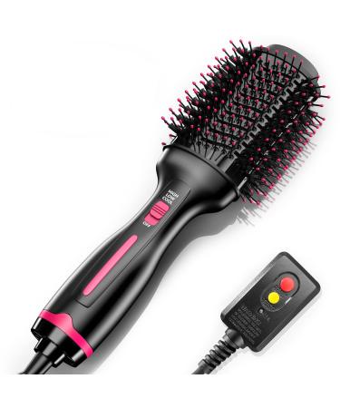 Negative Ion Blow Dryer Brush One Step Volumizer Excellent New Thermal Conductive Aluminum 75MM Oval Shape Hot Air Straightener Brush | More Volume Smooth Frizz-Free for Fast Salon-Style Black/Pink