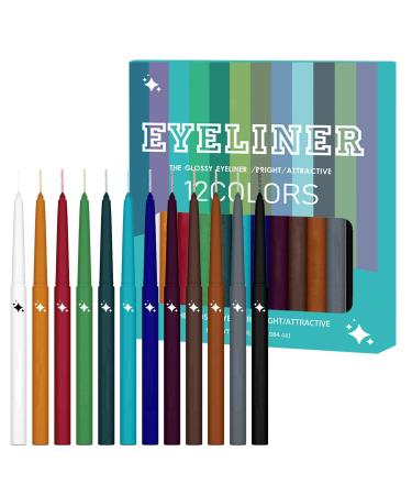 Glitter Eye Liner Set - 12 Colors Matte Eye Liners Makeup Colors Waterproof Eye Liners Long Lasting and Sweatproof Eye Colors for Women