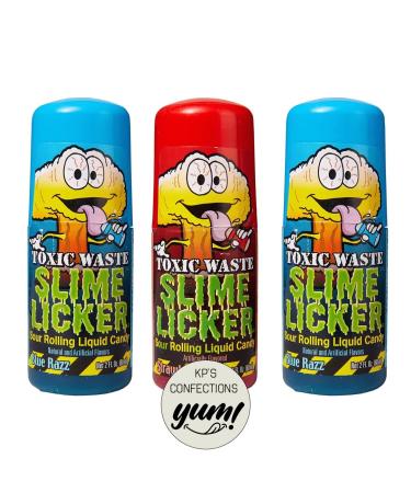 Slime Licker - Toxic Waste - Sour Rolling Liquid Candy - 1 Strawberry and 2 Blue Razz Flavor - 2 oz each - Total 3
