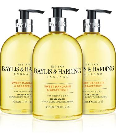 Baylis & Harding Hand Wash Bundle - 6 Bottles of Elements Lemon & Mint and Sweet Mandarin & Grapefruit Hand Wash (3 x 500ml) - Vegan Friendly - Buy Online on GoSupps.com