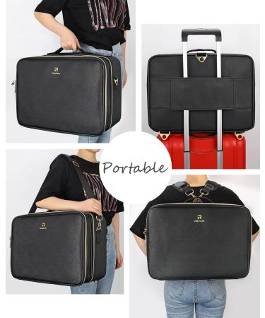 Relavel Extra Large Makeup Bag - Professional Artist Kit Train Case with Shoulder Straps, Dividers, and Waterproof Leather - Black - Buy Online on GoSupps.com
