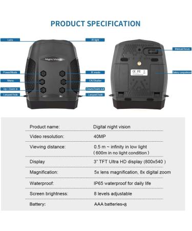 Night Vision Goggles 4K Resolution 5X-40X Zoom with 3'' Display Screen | 1968ft/600m Range | 32GB Card for Pictures and Videos | Ideal for Outdoor Activities - Buy Online on GoSupps.com