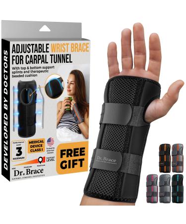 DR. BRACE Adjustable Wrist Brace Night Support for Carpal Tunnel, Doctor Developed, Upgraded with Double Splint & Therapeutic Cushion,Hand Brace for Pain Relief,Injuries,Sprains (S/M Right Hand, Black) Small/Medium (Right Hand) Black