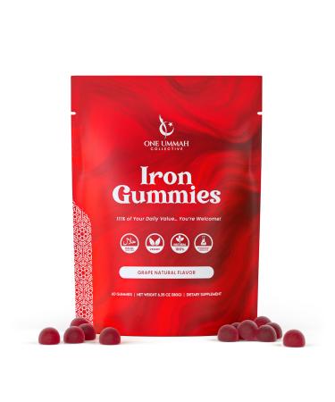 Halal Certified Iron Gummies - Vegan Iron 20mg Gummy Supplement with Vitamin C - Non-Constipation High Absorption & Accurate Dosing - 60 Count Tasty Berry Flavor
