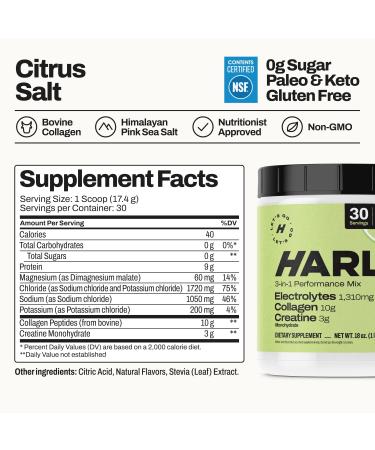 Harlo Electrolytes Powder 3-in-1 High-Sodium Hydration for Intense Training | with Creatine & Collagen | Zero Sugar | Salty by Design | NSF Certified | Citrus Salt (30 Servings) - Buy Online on GoSupps.com