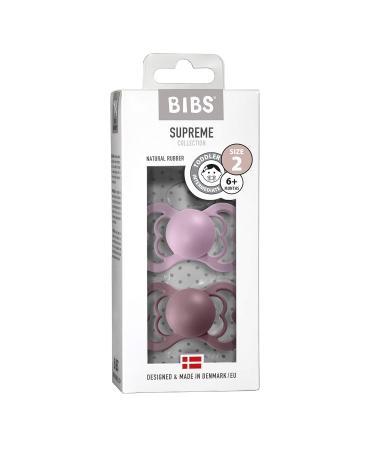 BIBS Supreme Baby Pacifier 2-Pack | BPA Free | Made in Denmark | Natural Rubber Latex | Size 2 (6-18 Months) | Dusky Lilac/Heather - Buy Online on GoSupps.com