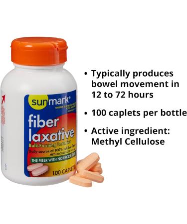 Sunmark Fiber Laxative Caplets - 500mg Bulk-Forming Constipation Relief - 100 Count Bottle - Buy Online on GoSupps.com