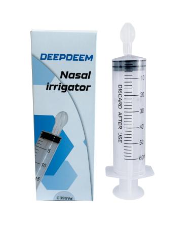 Deepdeem Nasal Irrigator Syringe Sinus & Allergy Relief with Gentle Nasal Irrigation for Congestion Portable Home & Travel Use Includes 10 Saline Flush Packets BPA-Free & Easy to Clean 60ml