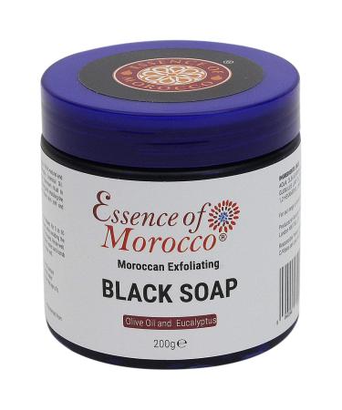 Moroccan Exfoliating Black Soap with Eucalyptus Essential Oil and Olive Oil Beldi Hammam Spa Scrub Savon Noir 200g / 7 OZ Natural Skin Exfoliation Helps Cleanse Skin Remove Fake Tan and Ingrown Hair