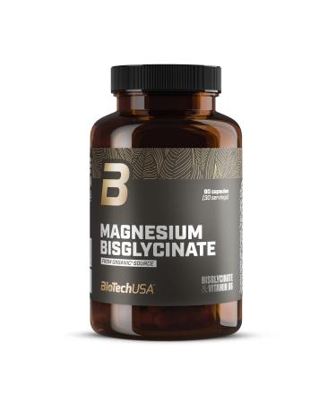 BioTechUSA Magnesium Bisglycinate from organic sources Magnesium + Vitamin B6 Highly absorbable organic magnesium supplement Support for muscles nerves and energy 90 capsules